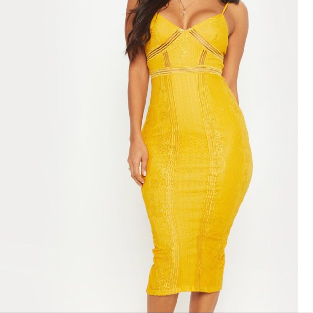 Mustard Lace Mesh Dress